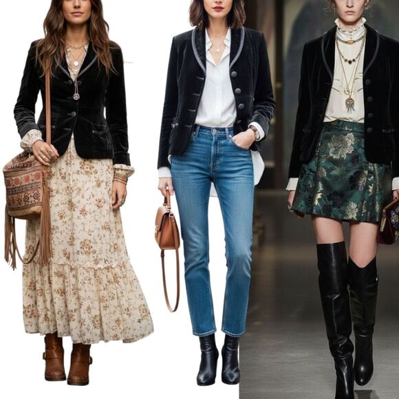 Luxury Silk Blend Black Velvet Blazer with Bow Accent Ribbon Detailing Size 6 - Picture 15 of 15